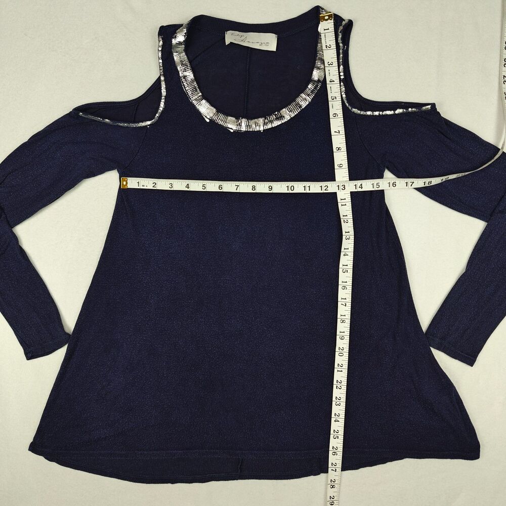 Vintage Havana Distressed Silver Trim Cold Shoulder Tunic Top Size S Y2K Flowy - Picture 9 of 9